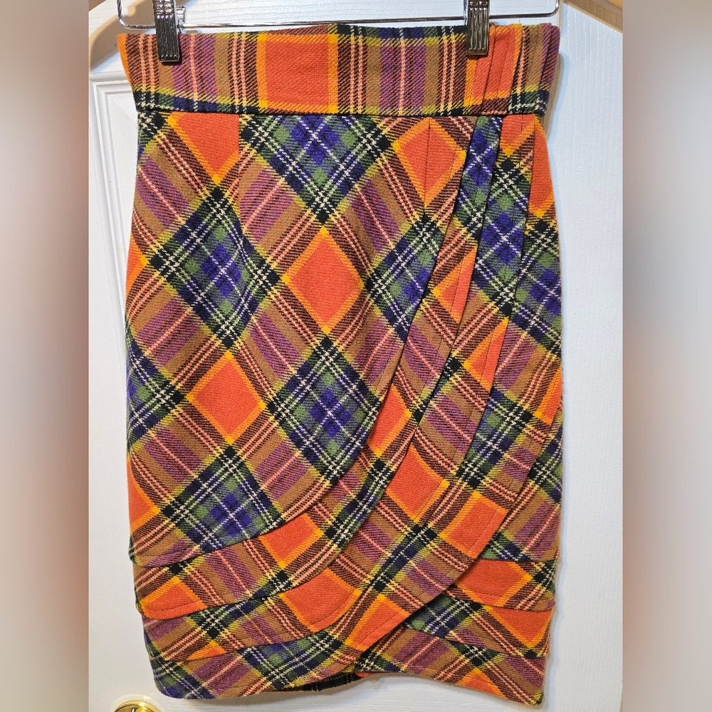 Plaid Orange, Green and Purple Women's Skirt